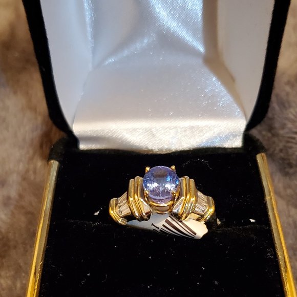 14K yellow gold & white gold RING, 2.17 ct Tanzanite & .45 ct Diamond,Sz 7, NWOT - Picture 7 of 10